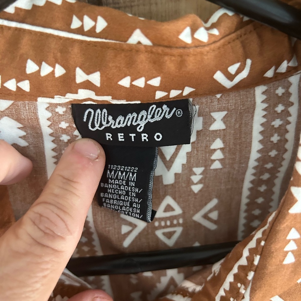 Wrangler Retro Western Pearl Snap Shirt Brown Aztec  Stripe M - Picture 5 of 9